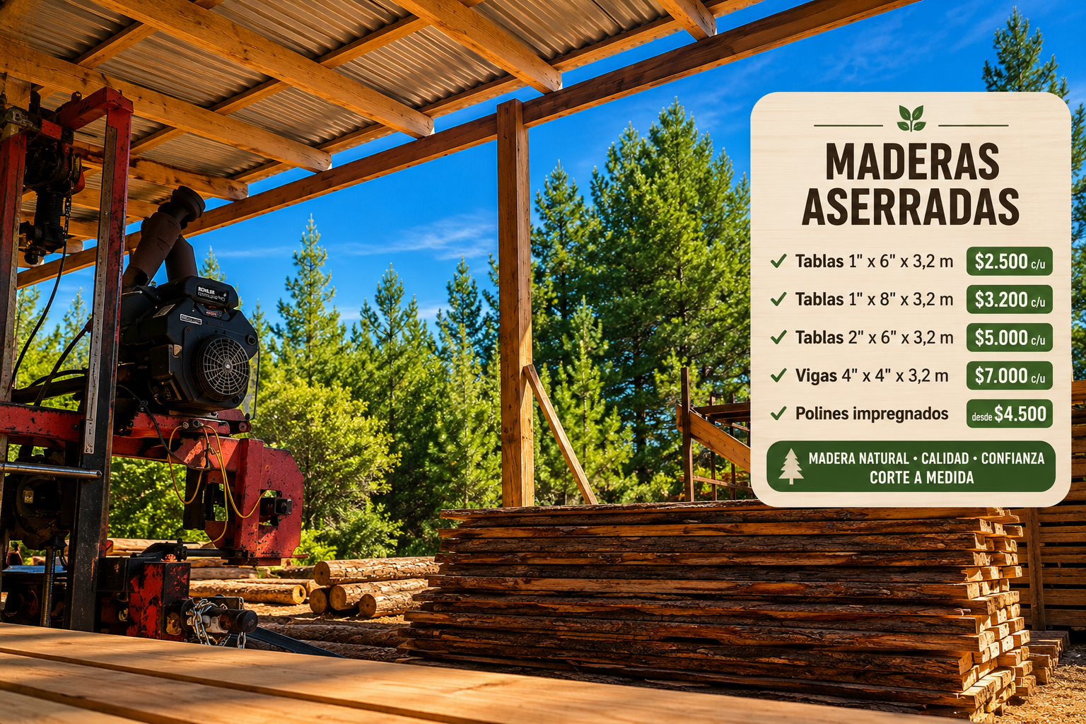 Productos de madera ordenados en barraca